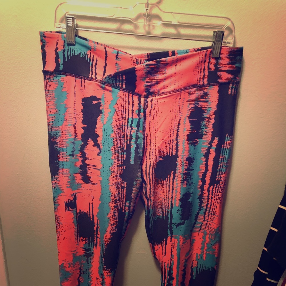 Bright Blue and Pink Capri Leggings